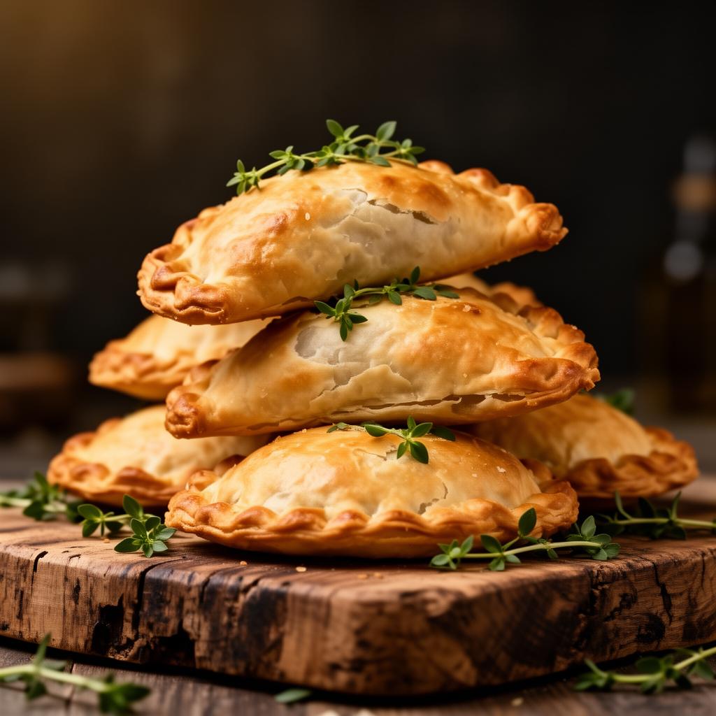 Empanadas recién horneadas sobre tabla de madera